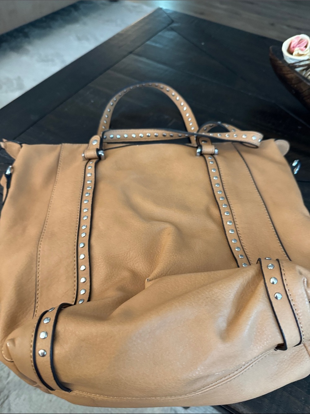 Max Studio Tan Studded Shoulder Tote